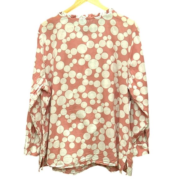 Talbots Womens Plus 2X Pink Polka Dot 100% Cotton Blouse Ruffle Neckline Button - Picture 4 of 5